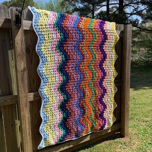 Handmade Crochet Knit Colorful Retro Blanket